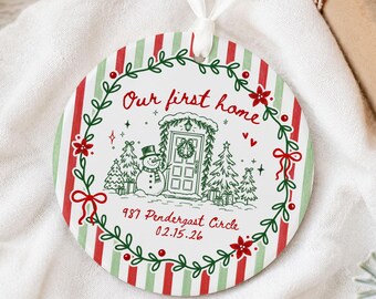 Our First Home Christmas Ornaments, Personalized Our New House Ornament, Housewarming Gift, Realtor Closing Gift, Striped New House Keepsake