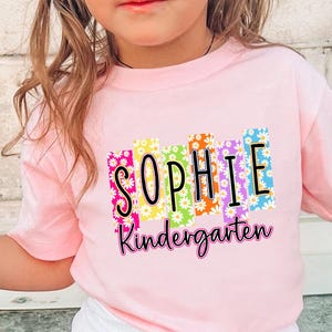 Girls Back To School Shirt, Preppy Floral Kindergarten Shirt, Custom Name Kids Toddler, First Day Of School Tee, Preschool First Grade Shirt