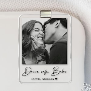 Personalized Couple Photo Car Visor Clip, Drife Safe Gift, Valentines Day Gift for Boyfriend Husband, Drive Safe I Love You Sun Visor image 1