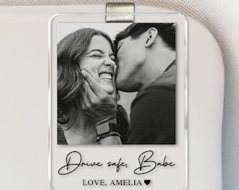 Personalized Couple Photo Car Visor Clip, Drife Safe Gift, Valentines Day Gift for Boyfriend Husband, Drive Safe I Love You Sun Visor