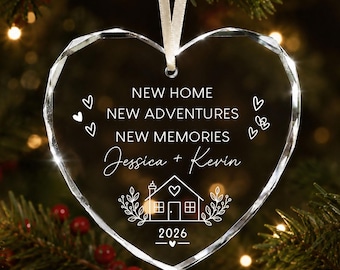Custom New Home Ornament 2026: Personalized Couple Housewarming Gift, New House Christmas Keepsake, Family Holiday Decor, Glass Ornament