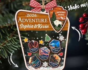 National Parks Photo Shaker Ornament: Adventure Lovers Ornament, Mountains Christmas Keepsake, Hiking Trip Decor, Couple Travelling Gifts