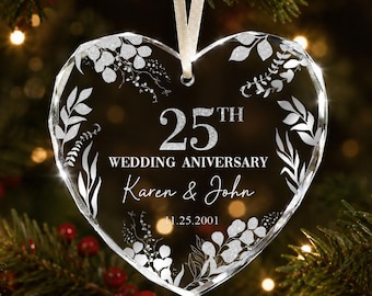 Personalized Silver 25th Anniversary Glass Ornament: 25th Wedding Gift, 25 Years Anniversary Gift For Parents Husband Wife, Couple Gift