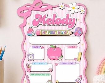 Custom Girl Name First Day of School Sign, Preschool Back to School Board Kid Gift, Kindergarten 1st Day of School Photo Prop