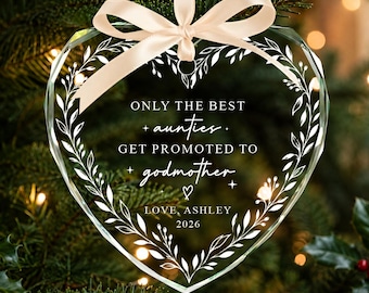 Custom Godmother Glass Ornament, Personalized Godmother Proposal Gift, Auntie Promoted To Godmother Christmas Keepsake, Holiday Decor