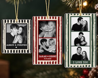 Personalized Photobooth Film Style Ornament, Custom Couple Photo Strip Ornament, Boyfriend Girlfriend Gifts, Christmas Couples Gifts For Her