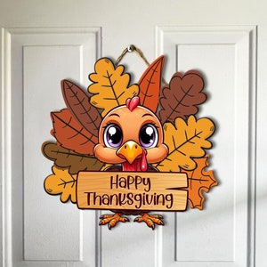 Happy Thanksgiving Door Hanger, Thanksgiving Door Sign, Cute Turkey Wooden Sign, Fall Wood Decor, Thankful Gifts, Home Decor, Thankful Sign