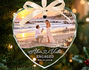 Personalized Photo Engagement Glass Ornament: First Christmas Engaged Keepsake, Custom Engagement Gifts, Couple Holiday Decor