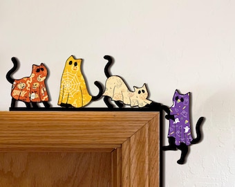 Halloween Door Corner Sign, Black Cat Door Corner, Halloween Home Decor, Halloween Wall Decor, Ghost Black Cat Sign Gifts, Cat Lover Gifts