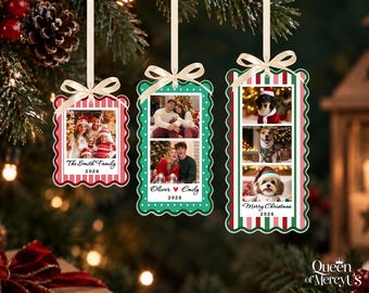Personalized Photo Strip Acrylic Ornament: Custom Family Photo Frame Ornament, Best Friend Xmas Gift, Couple Picture Christmas Ornament
