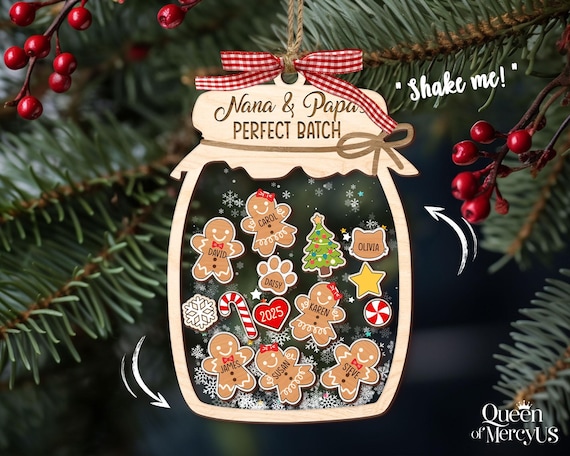 Gingerbread Christmas Ornament, Grandkids Ornament, Family Cookie Ornaments, 4D Shaker Ornament with Grandkids, Nana & Papa's Perfect Batch