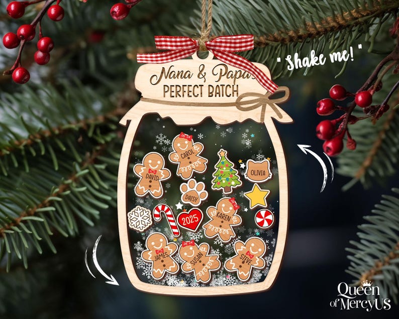 Gingerbread Christmas Ornament, Grandkids Ornament, Family Cookie Ornaments, 4D Shaker Ornament with Grandkids, Nana & Papa's Perfect Batch image 1