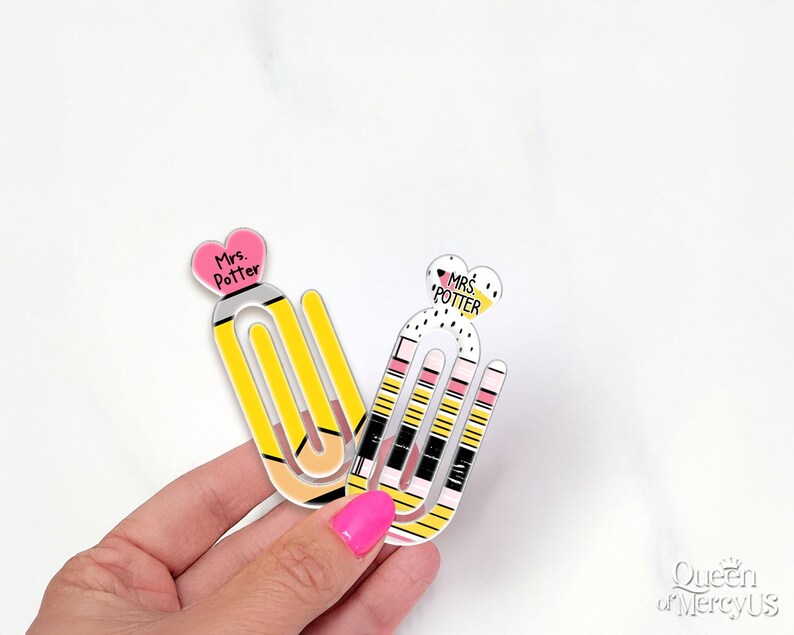 Custom Teacher Name Paperclip Bookmark, Personalized Teacher Pencil ...