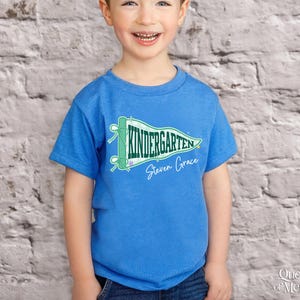 Custom Boys Girls Back to School Shirt, Coquette School Top, Cute Pre K Kindergarten Shirt, First Day Of School Pennant Tee, Kids Name Shirt image 12