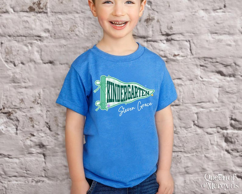 Custom Boys Girls Back to School Shirt, Coquette School Top, Cute Pre K Kindergarten Shirt, First Day Of School Pennant Tee, Kids Name Shirt image 12