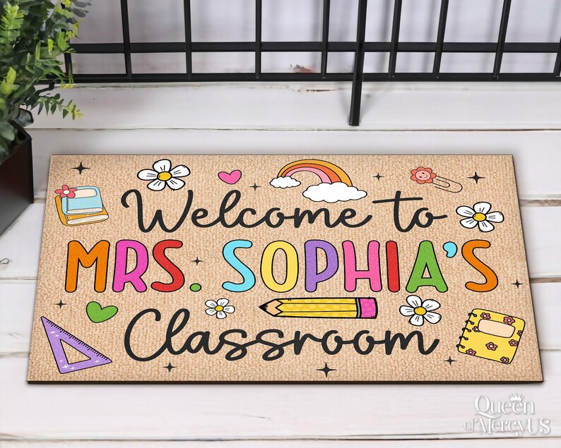 Felpudo de bienvenida personalizado para profesores, felpudo personalizado para aula, decoración para aula, regalo de agradecimiento para profesores, alfombra para profesores, felpudo de bienvenida imagen 3