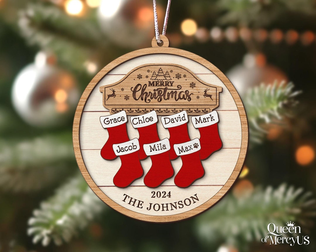 Custom Wooden Family Christmas Ornament 2024, Personalized Family With