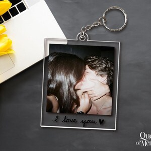 Custom Couple Polaroid Photo Keychain, Valentines Day Gift For Him Her, Personalized Photo Key Ring, Boyfriend Husband Gift image 2