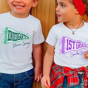 Custom Boys Girls Back to School Shirt, Coquette School Top, Cute Pre K Kindergarten Shirt, First Day Of School Pennant Tee, Kids Name Shirt image 6