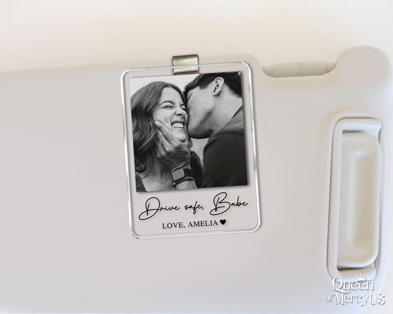 Personalized Couple Photo Car Visor Clip, Drife Safe Gift, Valentines Day Gift for Boyfriend Husband, Drive Safe I Love You Sun Visor image 3