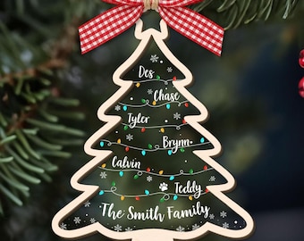 Personalized Family Christmas Ornament, Christmas Tree Family and Pet Ornament, Family Keepsake, Family Name Ornament, Christmas Decor