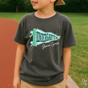 Custom Boys Girls Back to School Shirt, Coquette School Top, Cute Pre K Kindergarten Shirt, First Day Of School Pennant Tee, Kids Name Shirt image 11