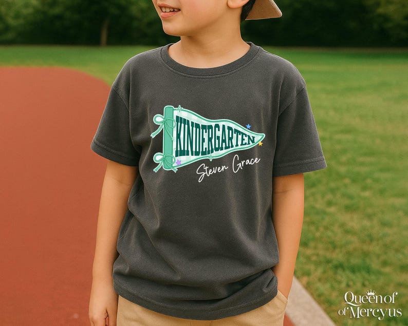 Custom Boys Girls Back to School Shirt, Coquette School Top, Cute Pre K Kindergarten Shirt, First Day Of School Pennant Tee, Kids Name Shirt image 11