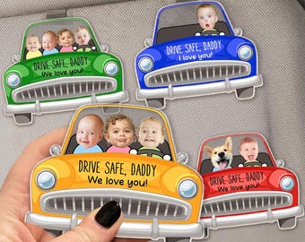 Drive Safe Daddy, Personalized Dad Car Visor Clip, Custom Photo Face With Kid, Custom Baby Face Gift, Father&#39;s Day Gifts For Dad, Dad Gifts