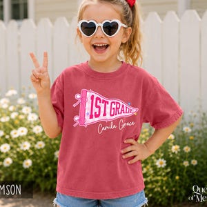 Custom Boys Girls Back to School Shirt, Coquette School Top, Cute Pre K Kindergarten Shirt, First Day Of School Pennant Tee, Kids Name Shirt image 10