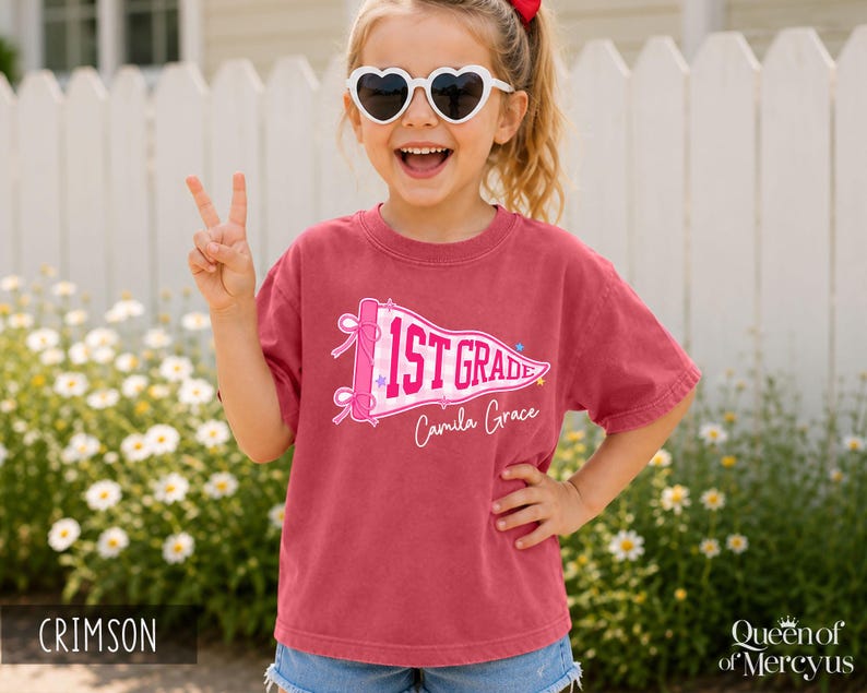 Custom Boys Girls Back to School Shirt, Coquette School Top, Cute Pre K Kindergarten Shirt, First Day Of School Pennant Tee, Kids Name Shirt image 10