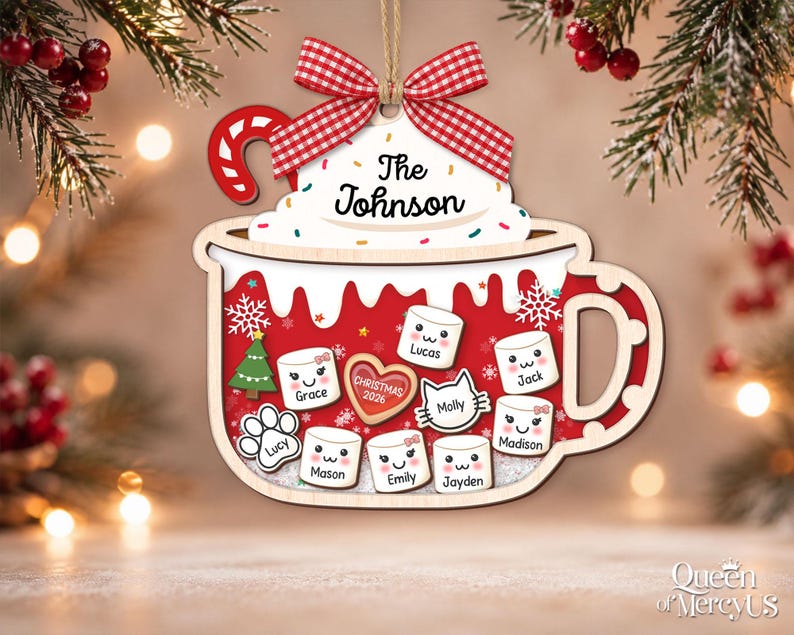 4D Shake Family Ornament With Pets, Custom Marshmallows Family Shaker Ornament, Family Ornament 2026, Family Keepsake, Family Christmas Gift image 9