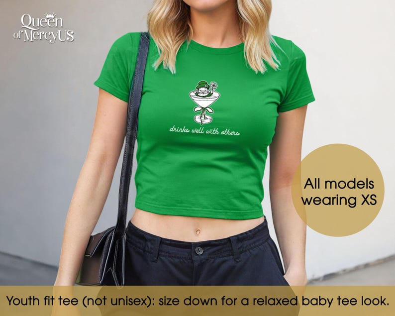 Funny Martini Cocktail Baby Tee, St. Patty's Day Baby Tee Vintage, Shamrock Y2K Shirt, Funny 90s Drinking St Paddy Outfit image 4