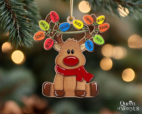 Personalized Reindeer Christmas Ornament, Family Ornament with Pets, Custom Family Ornament 2024, Family Ornament Keepsake, Reindeer Family