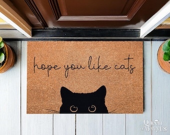 Funny Cat Peeking Doormat, Hope You Like Cats, Cat Rug, Gift For Cat Lovers, Cat Welcome Doormat, Housewarming Gift, New Home Gift