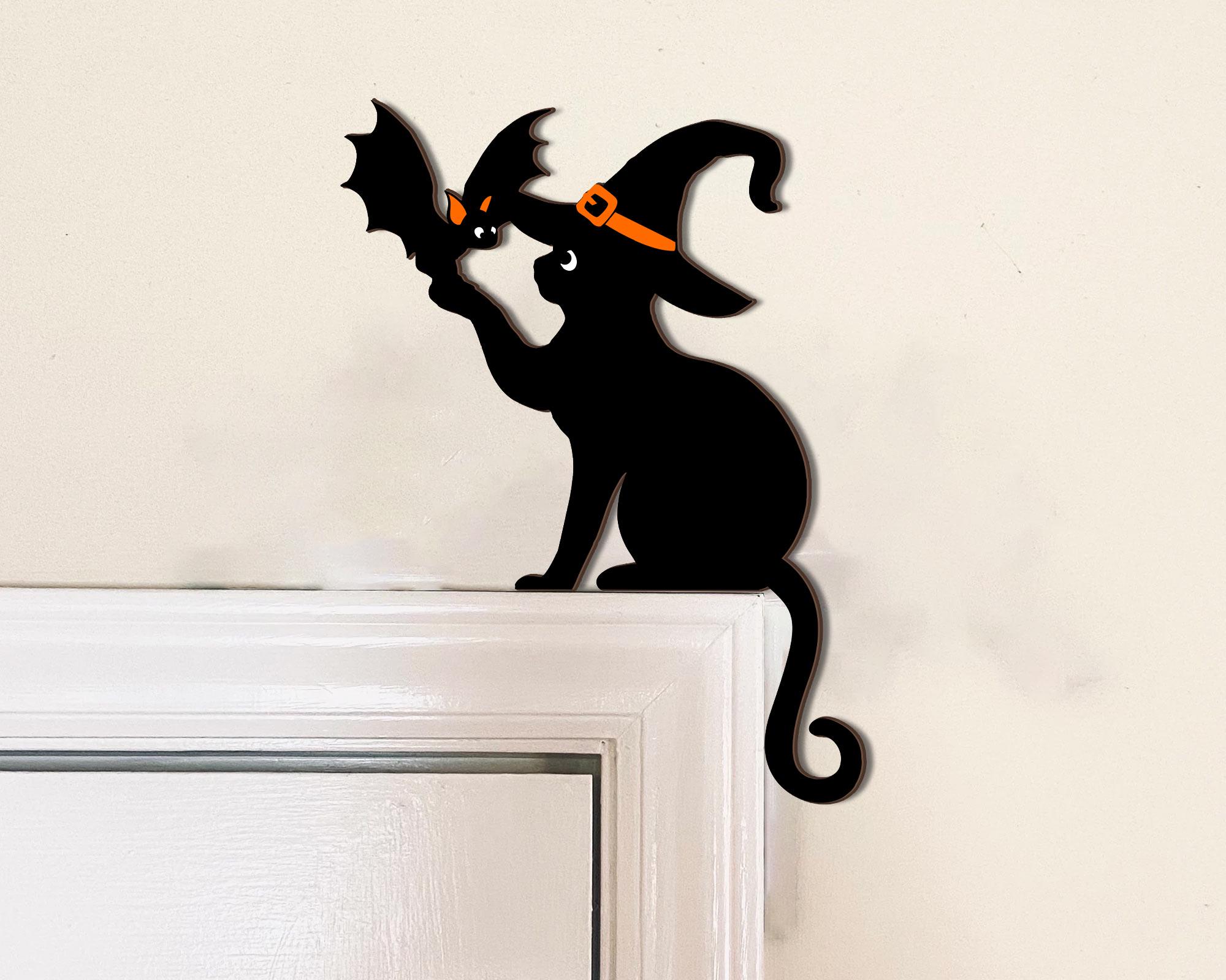 Black Cat Door Topper, Black Cat Door Corner Sign, Halloween Bat Door Topper, Black Cat Halloween Decor, Cat Lover Gift,Halloween Home Decor