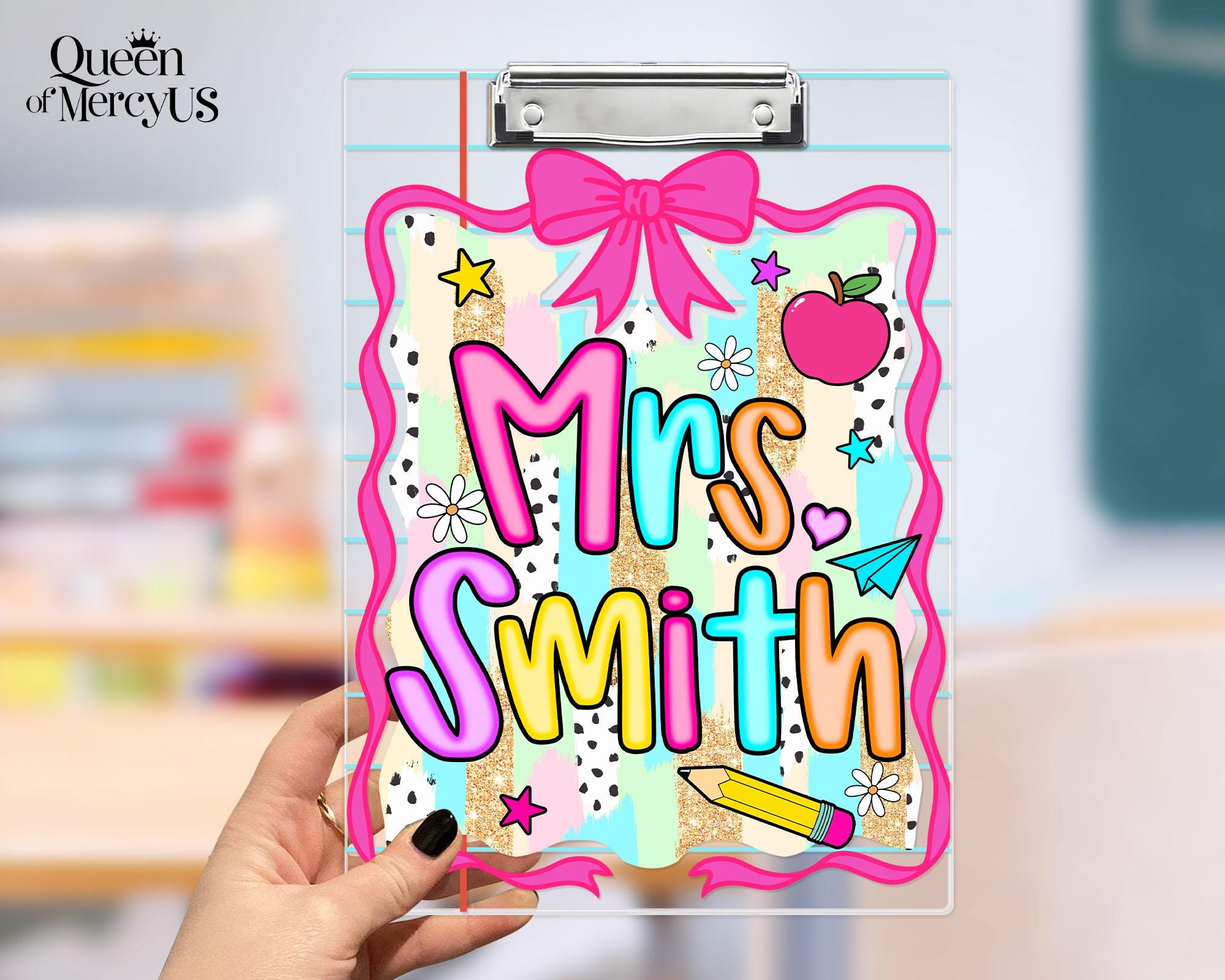 Personalized Teacher Clipboard, Back to School Gift, Teacher Appreciation, Custom Teacher Acrylic Clipboard, Preppy Teacher School Supplies