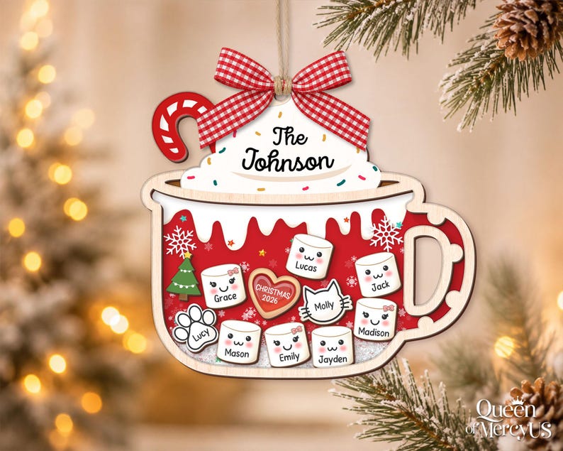 4D Shake Family Ornament With Pets, Custom Marshmallows Family Shaker Ornament, Family Ornament 2026, Family Keepsake, Family Christmas Gift image 7