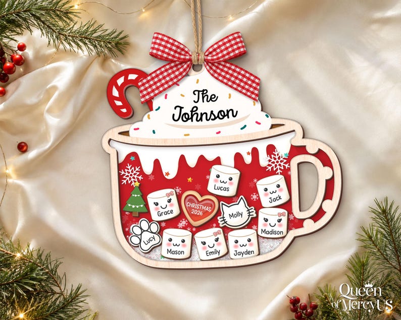 4D Shake Family Ornament With Pets, Custom Marshmallows Family Shaker Ornament, Family Ornament 2026, Family Keepsake, Family Christmas Gift image 6