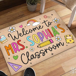 Felpudo de bienvenida personalizado para profesores, felpudo personalizado para aula, decoración para aula, regalo de agradecimiento para profesores, alfombra para profesores, felpudo de bienvenida imagen 4