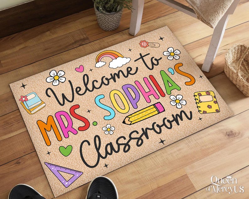 Felpudo de bienvenida personalizado para profesores, felpudo personalizado para aula, decoración para aula, regalo de agradecimiento para profesores, alfombra para profesores, felpudo de bienvenida imagen 4