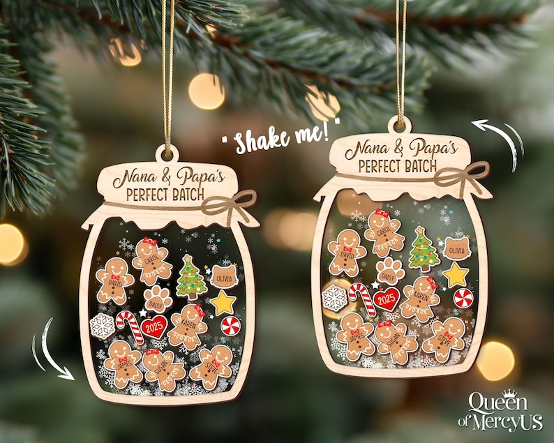Gingerbread Christmas Ornament, Grandkids Ornament, Family Cookie Ornaments, 4D Shaker Ornament with Grandkids, Nana & Papa's Perfect Batch image 3