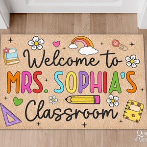 Felpudo de bienvenida personalizado para profesores, felpudo personalizado para aula, decoración para aula, regalo de agradecimiento para profesores, alfombra para profesores, felpudo de bienvenida imagen 1