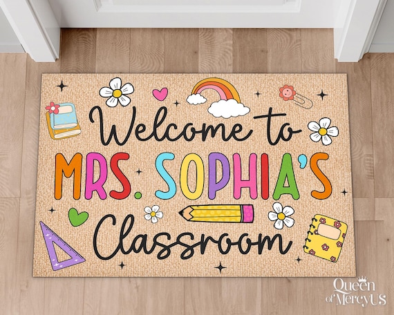 Custom Teacher Welcome Doormat, Personalized Teacher Classroom Doormat, Classroom Decor, Teacher Appreciation Gift, Teacher Rug, Welcome Mat