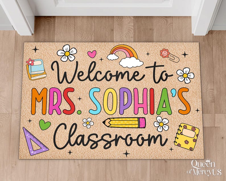 Felpudo de bienvenida personalizado para profesores, felpudo personalizado para aula, decoración para aula, regalo de agradecimiento para profesores, alfombra para profesores, felpudo de bienvenida imagen 1