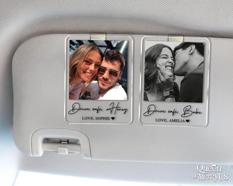 Personalized Couple Photo Car Visor Clip, Drife Safe Gift, Valentines Day Gift for Boyfriend Husband, Drive Safe I Love You Sun Visor image 2