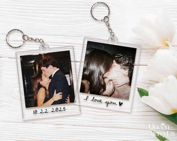Custom Couple Polaroid Photo Keychain, Valentines Day Gift For Him Her, Personalized Photo Key Ring, Boyfriend Husband Gift