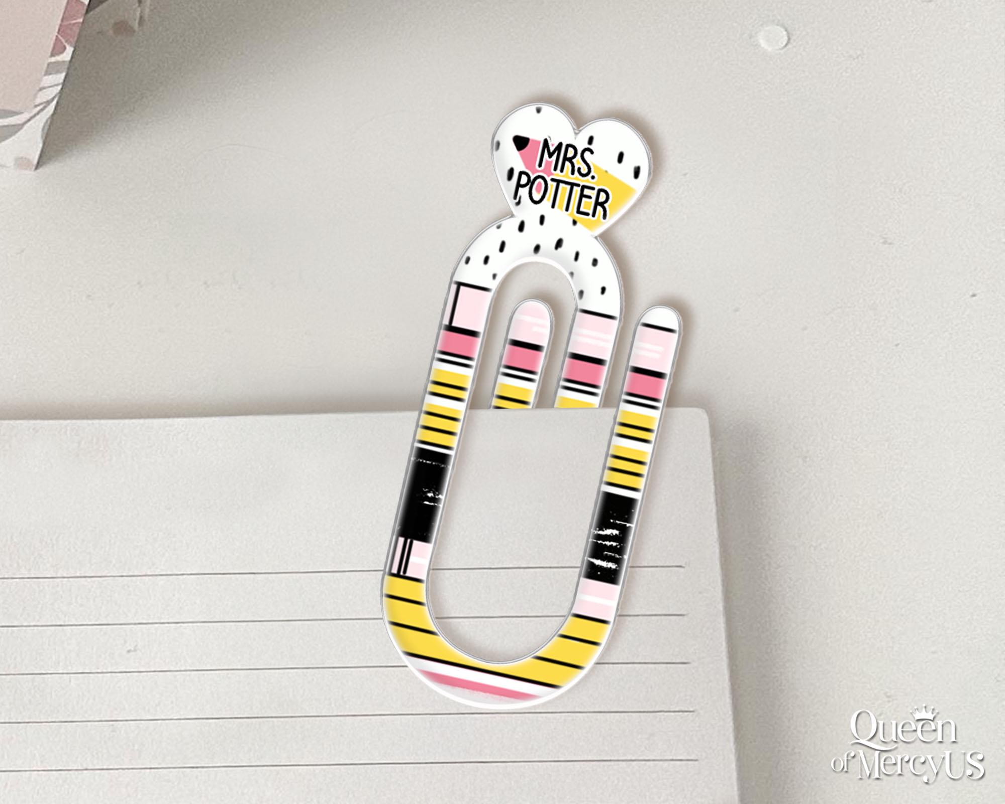 Custom Teacher Name Paperclip Bookmark, Personalized Teacher Pencil ...