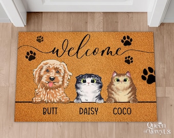 Custom Pet Doormat, Personalized Dog Cat Welcome Mat, Gift for Pet Owners, Cat Dog Doormat, Pet Lover Gifts, Gifts For Dog Mom