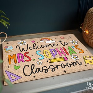 Felpudo de bienvenida personalizado para profesores, felpudo personalizado para aula, decoración para aula, regalo de agradecimiento para profesores, alfombra para profesores, felpudo de bienvenida imagen 7