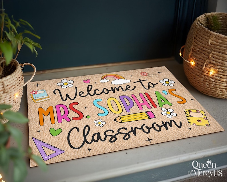 Felpudo de bienvenida personalizado para profesores, felpudo personalizado para aula, decoración para aula, regalo de agradecimiento para profesores, alfombra para profesores, felpudo de bienvenida imagen 7